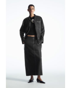 Panelled Leather Racer Midi Skirt Black