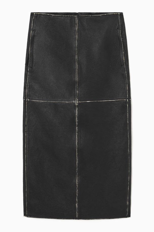 COS Panelled Leather Racer Midi Skirt Black