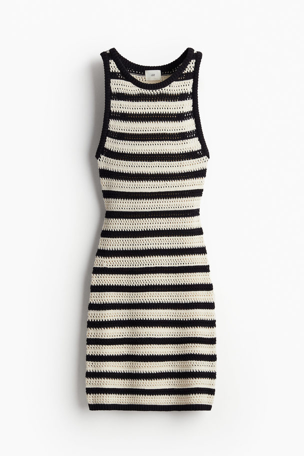 H&M Crochet-look Dress Black/striped