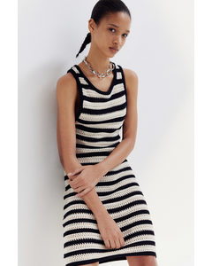 Crochet-look Dress Black/striped