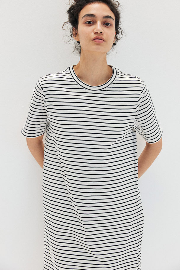 H&M MAMA T-Shirt-Kleid mit Stillfunktion Weiß/Gestreift