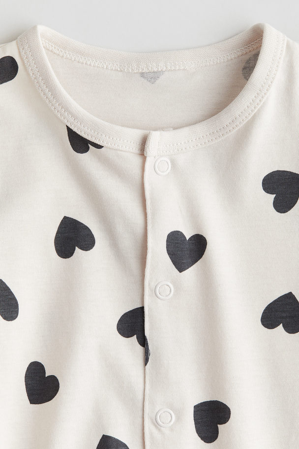 H&M Cotton Sleepsuit White/hearts