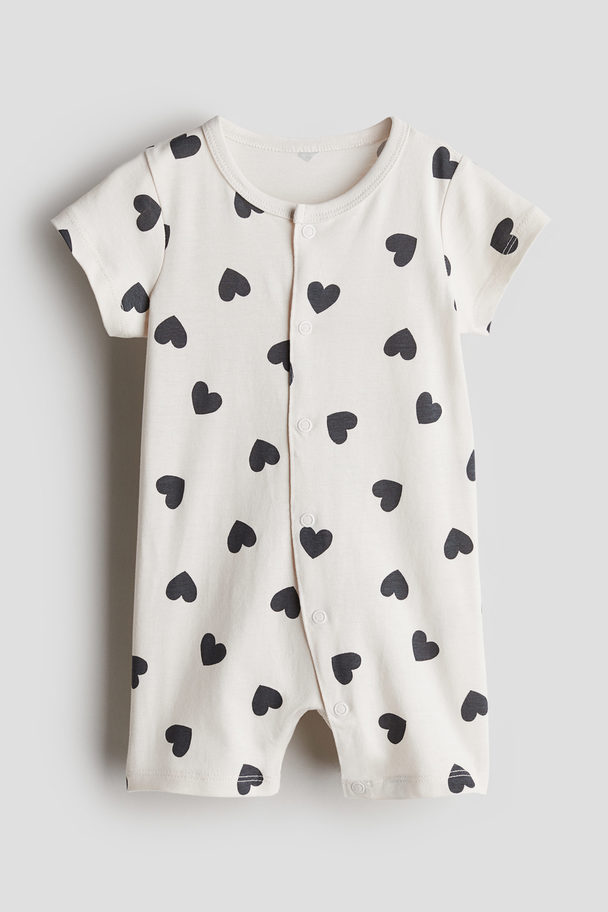 H&M Cotton Sleepsuit White/hearts