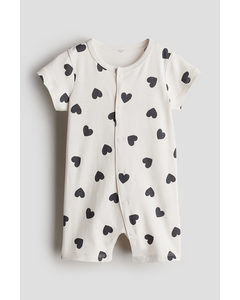 Cotton Sleepsuit White/hearts