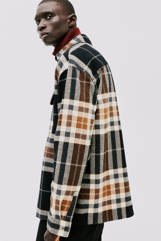 H&M Relaxed Fit Overshirt Black/brown Checked