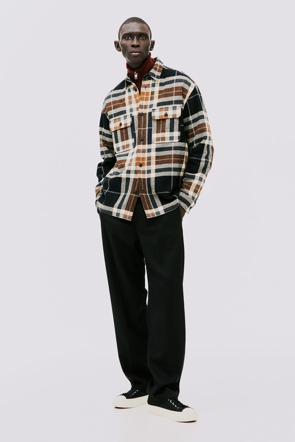 H&M Relaxed Fit Overshirt Black/brown Checked