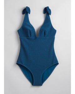 Bow-detailed Swimsuit Blue
