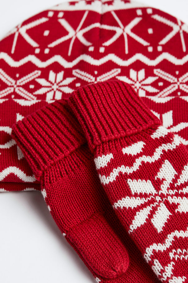 H&M 2-piece Jacquard-knit Set Red/patterned