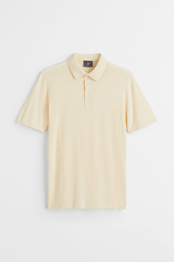 H&M Slim Fit Fine-knit Polo Shirt Light Yellow