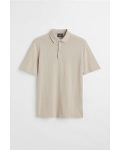 Slim Fit Fine-knit Polo Shirt Light Beige