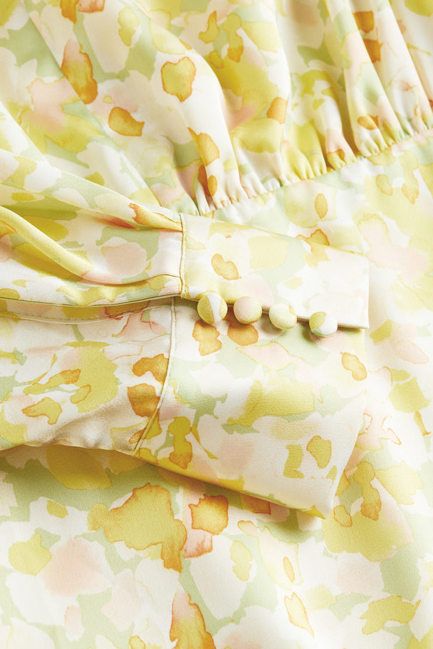 H&M Gathered Satin Dress Yellow/patterned