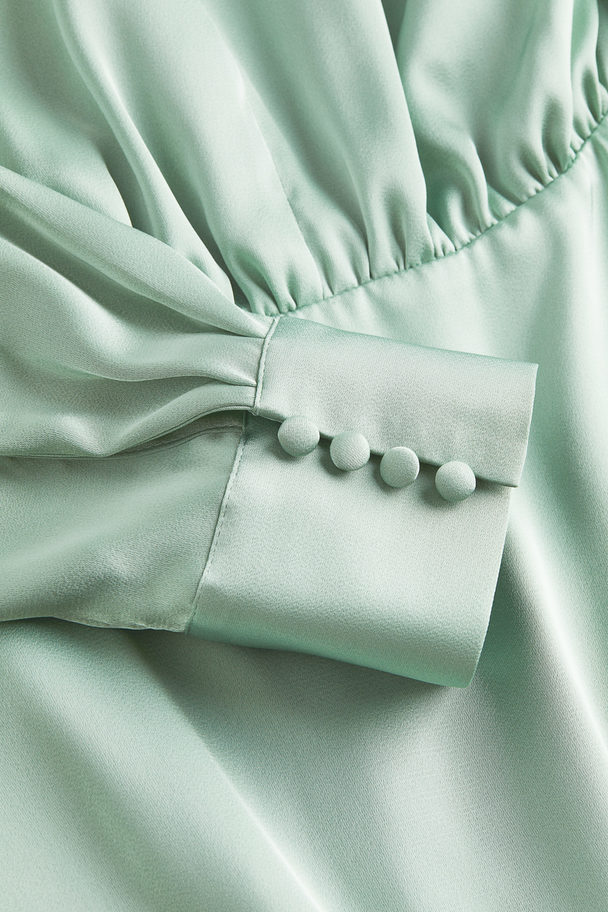H&M Gathered Satin Dress Mint Green