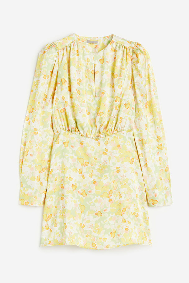 H&M Gathered Satin Dress Yellow/patterned