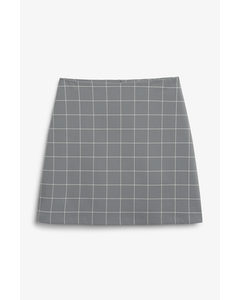 Grey Grid Checked A-line Mini Skirt Grey Grid Check