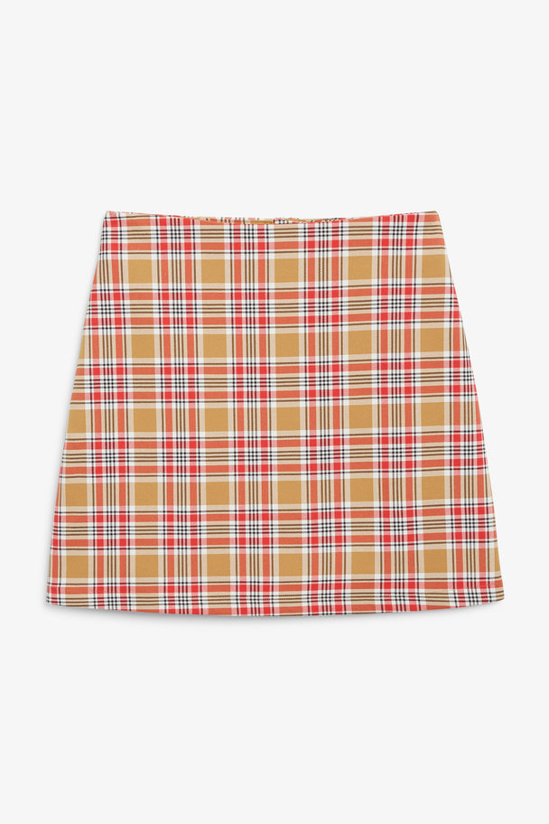 Monki Beige Tartan A-line Mini Skirt Fudge Tartan