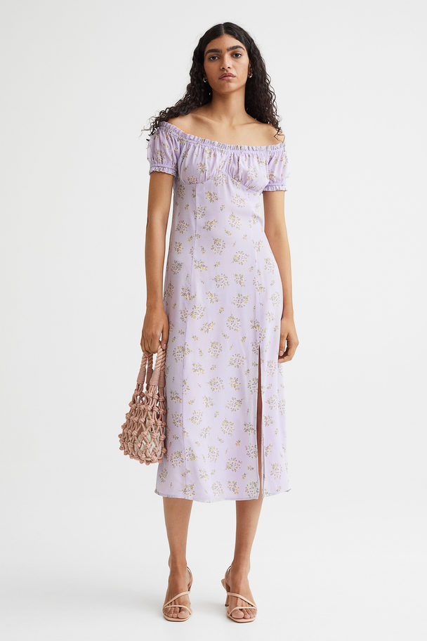 H&M Floral Puff-sleeved Dress Light Purple/floral