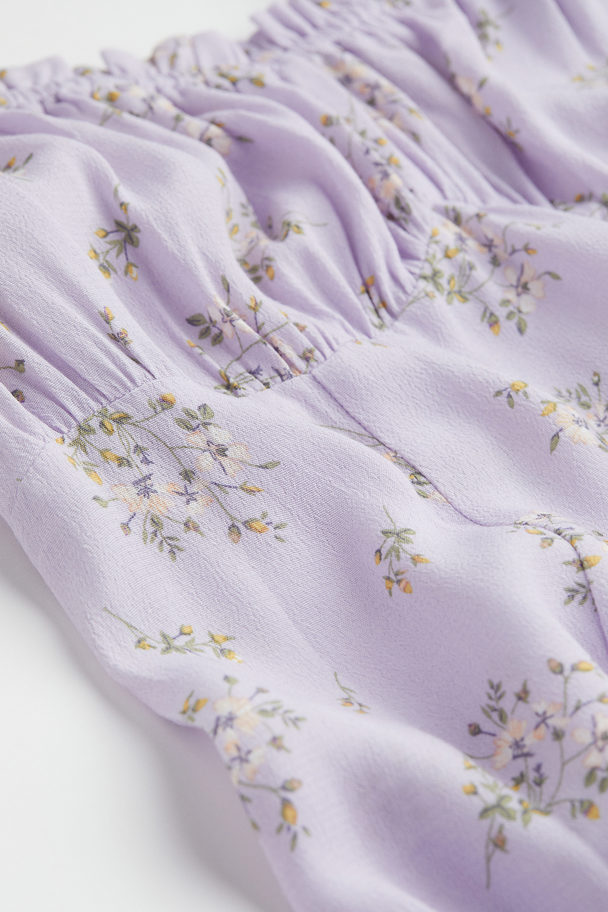 H&M Floral Puff-sleeved Dress Light Purple/floral