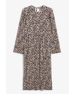 Leopardmønstret Plisseret Midi-kjole Med Bølgekant Klassisk Leopard