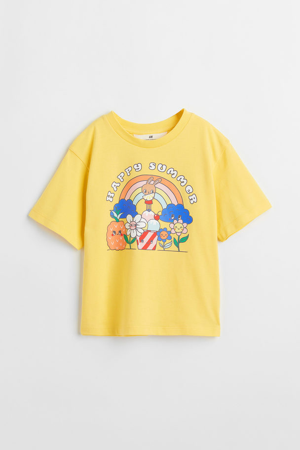 H&M T-Shirt mit Motiv Gelb/Happy Summer