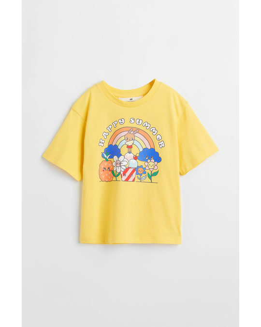 H&M Motif-front T-shirt Yellow/happy Summer