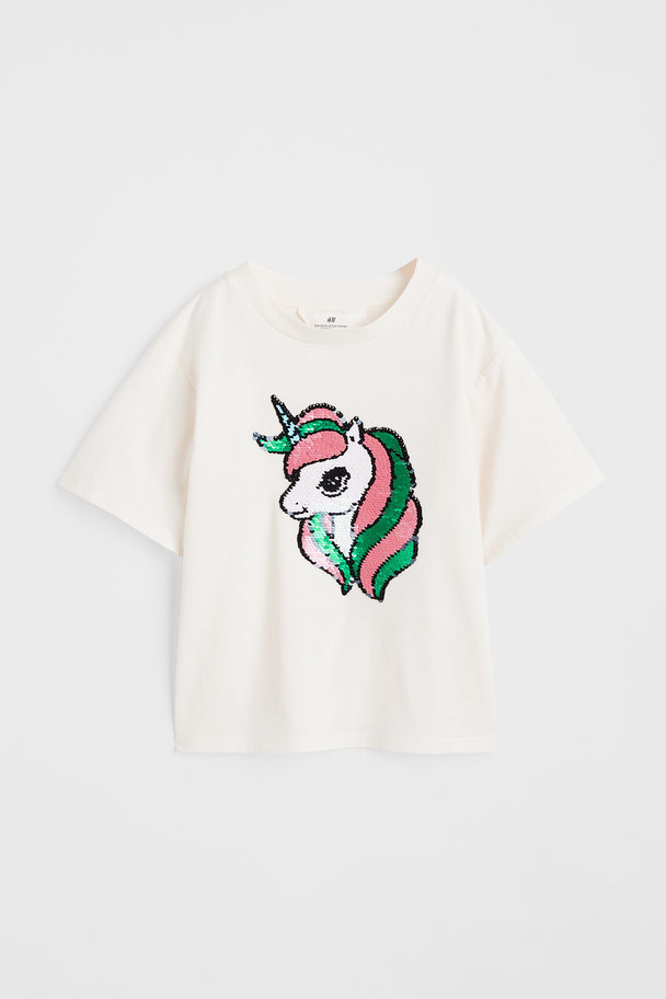 H&M T-shirt Med Motiv Naturhvid/enhjørning