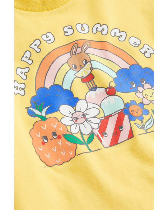 H&M Motif-front T-shirt Yellow/happy Summer