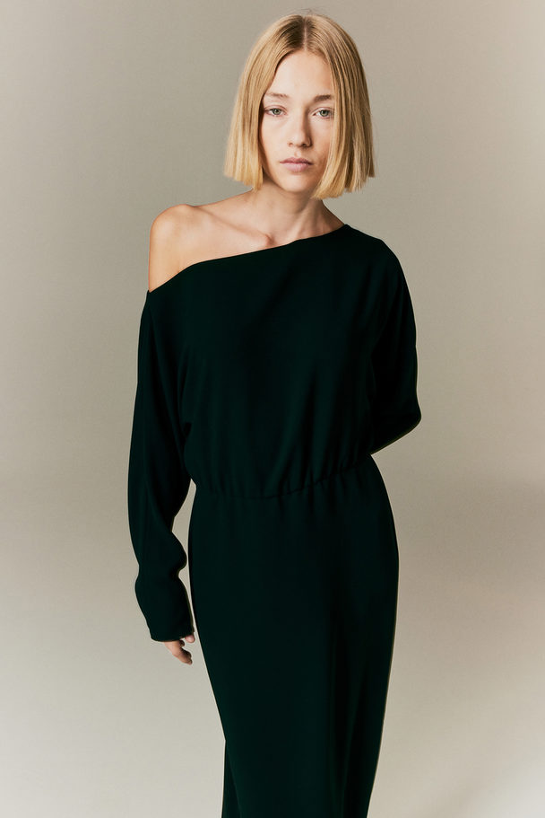 H&M One-Shoulder-Kleid aus Crêpe Schwarz