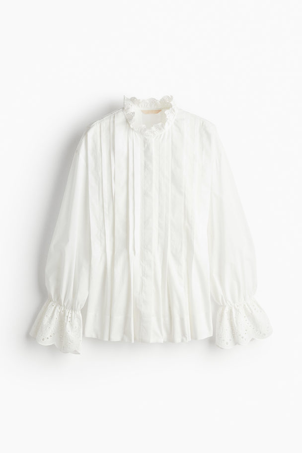 H&M Katoenen Blouse Met Platte Plooitjes Wit