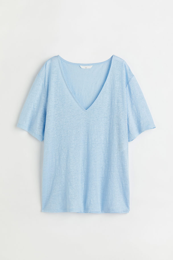 H&M Linen Jersey T-shirt Light Blue