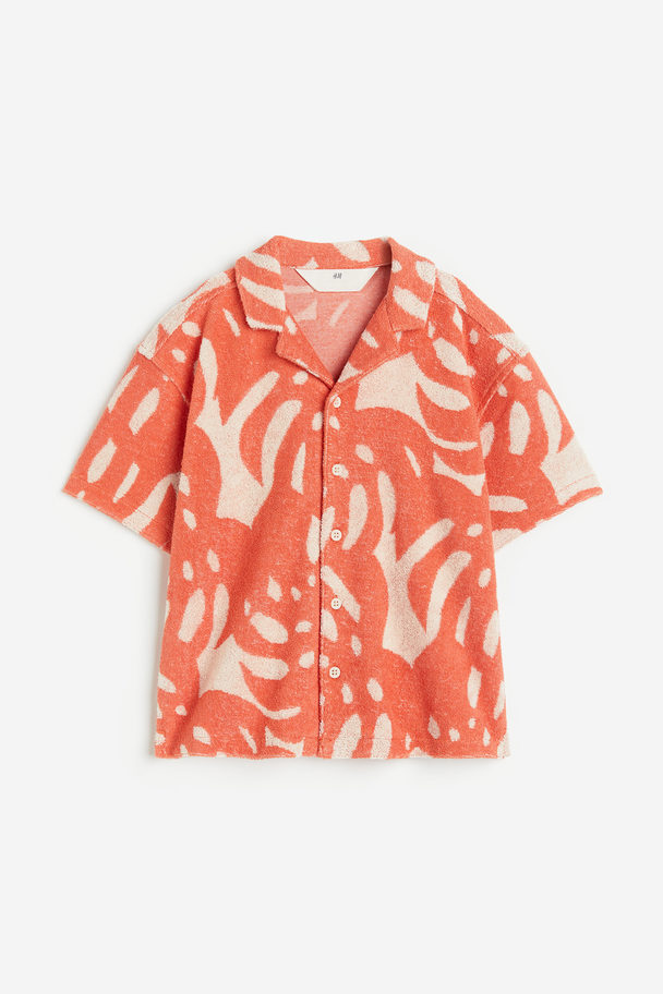 H&M Patterned Terry Resort Shirt Orange/leaves