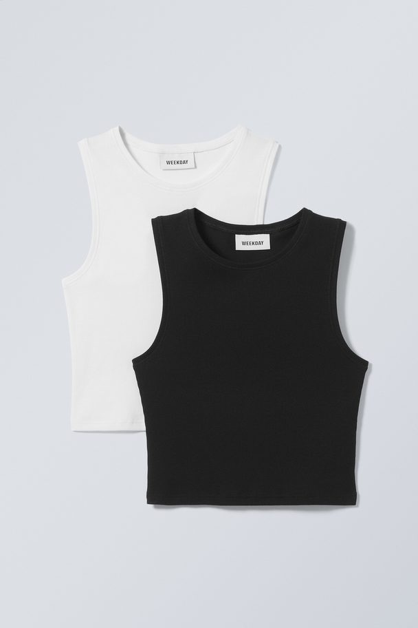 Weekday 2-pack Pure Cropped Tanktop Zwart/wit