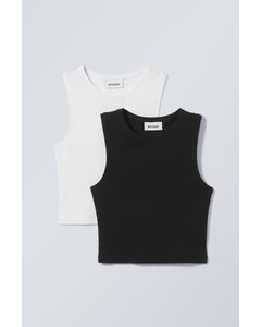 2er-Pack Crop-Trägertop Pure Schwarz/Weiß