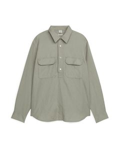 Lyocell Linen Pop-over Shirt Khaki Green