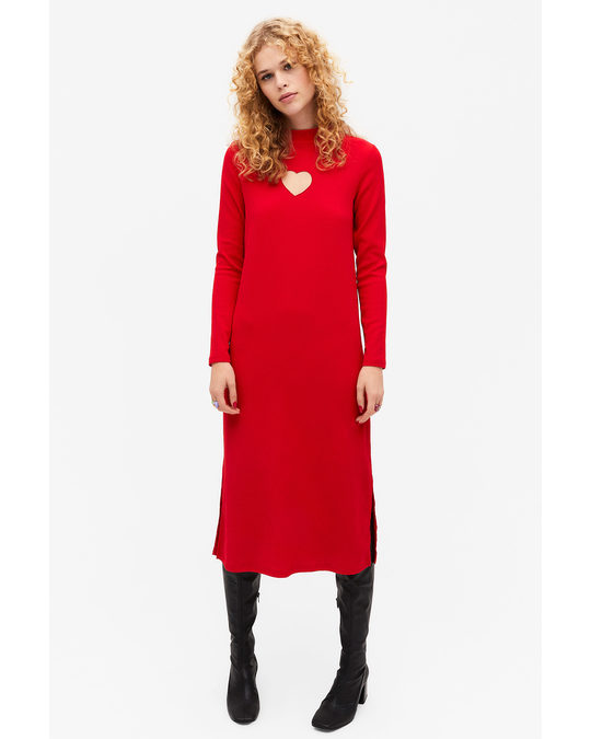 Monki Red Heart Cut Out Dress Red Crepe Fabric