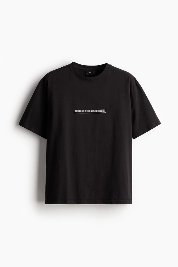 H&M Loose Fit T-shirt Med Trykk Sort/interested