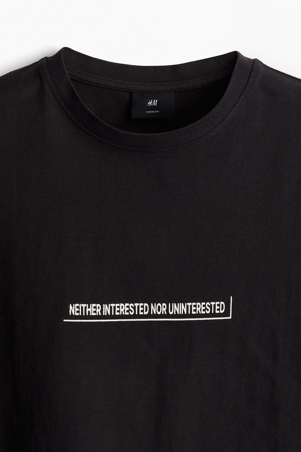 H&M T-shirt Med Tryk Loose Fit Sort/interested