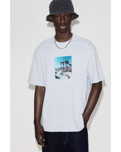 T-shirt Met Print - Loose Fit Lichtblauw/skater