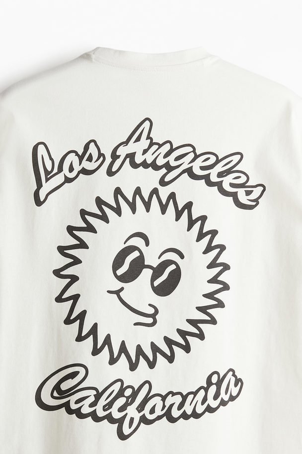 H&M Loose Fit Printed T-shirt Cream/i Love La