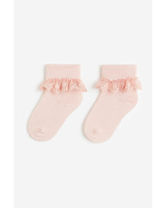 2-pack Lace-trimmed Socks Light Pink