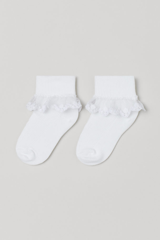 H&M 2-pack Lace-trimmed Socks White