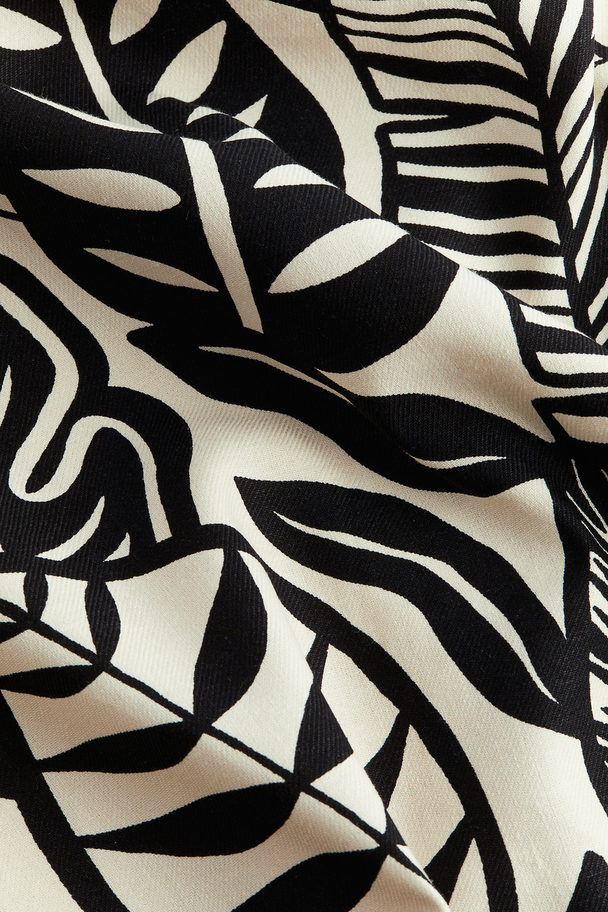 H&M Linen-blend Bandeau Dress Cream/leaf Print