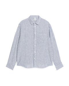 Regular-fit Linnen Overhemd Blauw/wit