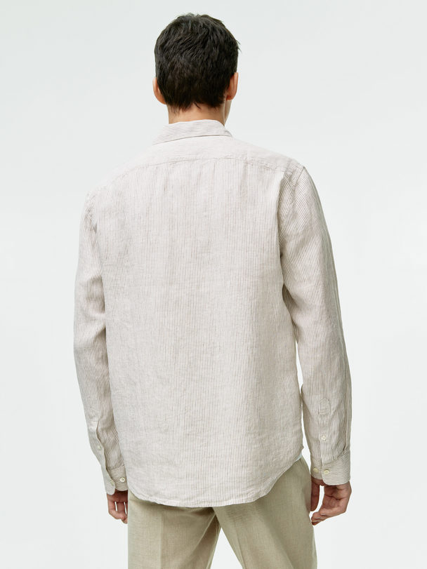 ARKET Hørskjorte I Normal Pasform Hvid/gråbrun