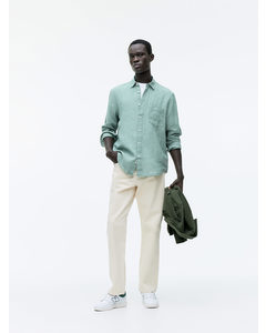 Regular-fit Linen Shirt Soft Green Melange