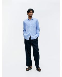 Regular-fit Linen Shirt Light Blue