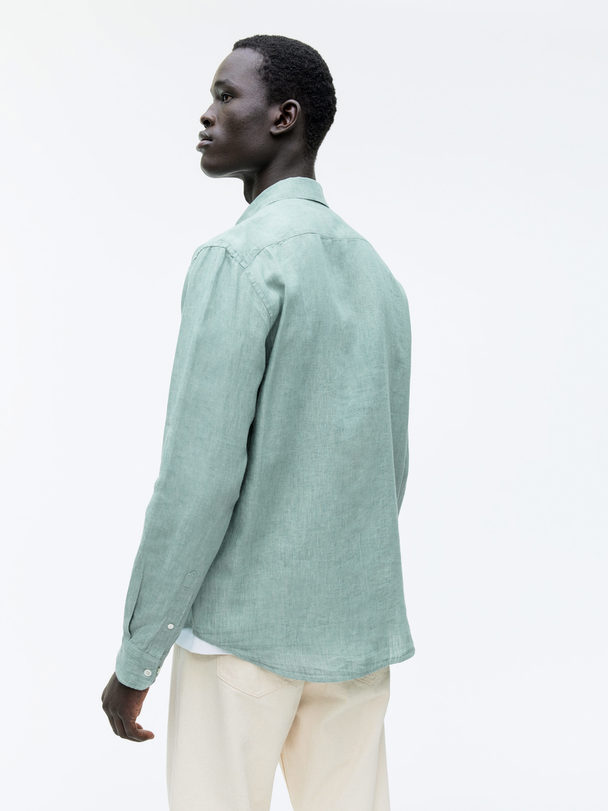 ARKET Regular-fit Linen Shirt Soft Green Melange