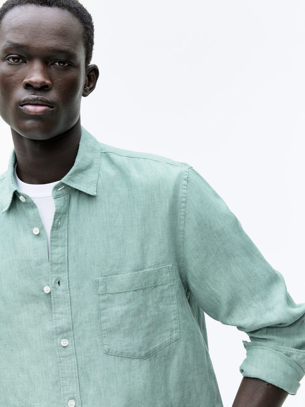 ARKET Regular-fit Linen Shirt Soft Green Melange