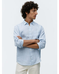 Regular-fit Linen Shirt Light Blue