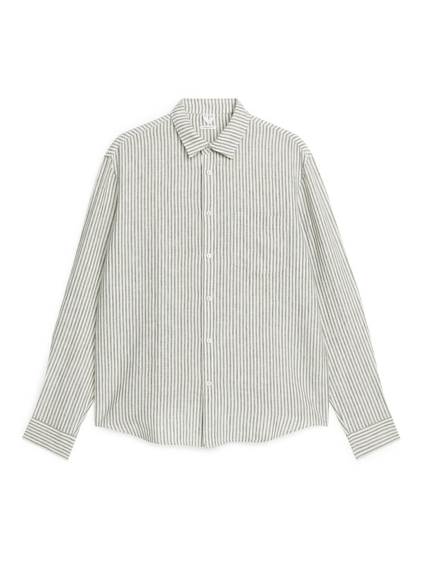 ARKET Regular-fit Linen Shirt Khaki Green/white