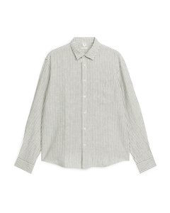 Regular-fit Linen Shirt Khaki Green/white